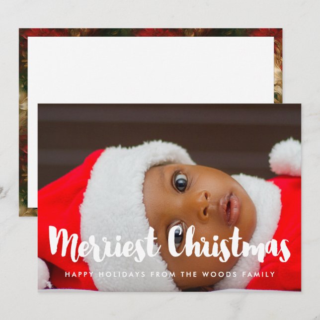 Merriest Christmas Modern Family Photo Holiday Card (Front/Back)