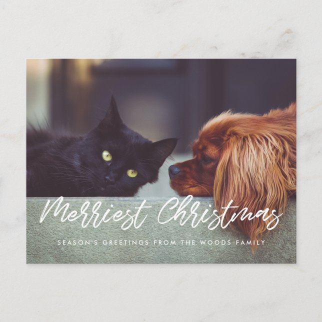 Merriest Christmas Modern family photo holiday Postcard (Front)