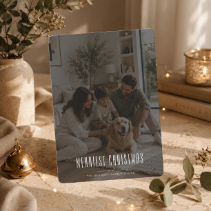 Merriest Christmas Modern Full Photo Family  Holiday Card