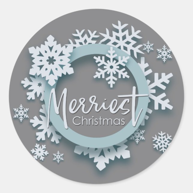 Merriest Christmas Modern Holiday Style Classic Round Sticker (Front)