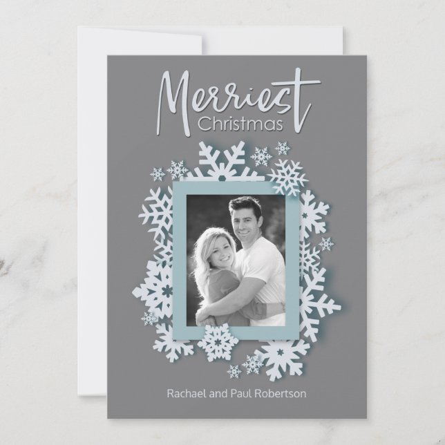 Merriest Christmas Modern Holiday Style Photo Card (Front)