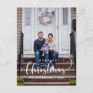 Merriest Christmas Modern Minimalist Family Photo  Postcard