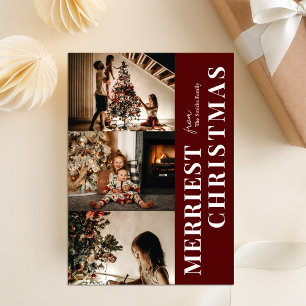 Merriest Christmas Modern Red Script Photo Holiday Card