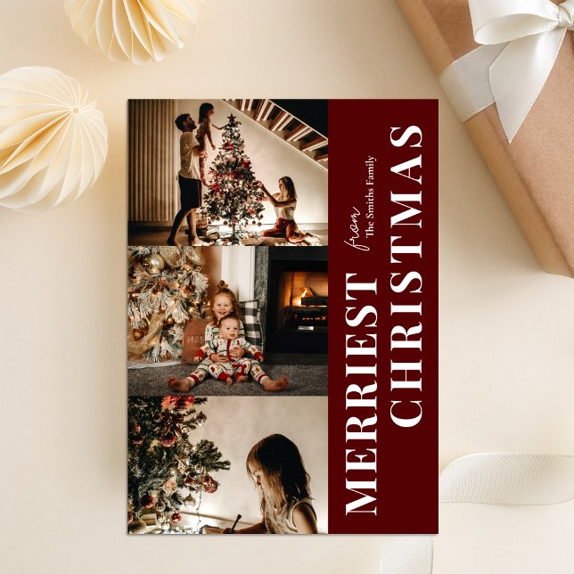 Merriest Christmas Modern Red Script Photo Holiday Card (Creator Uploaded)