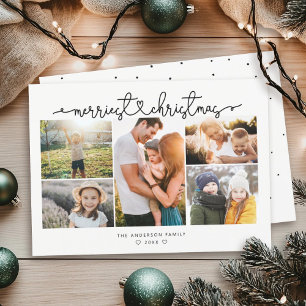MERRIEST CHRISTMAS Modern Script Photo Collage  Holiday Card