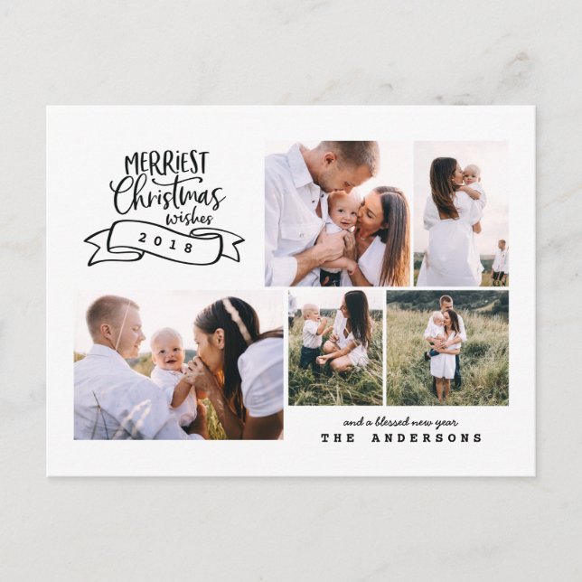 merriest christmas modern script photo holiday postcard (Front)