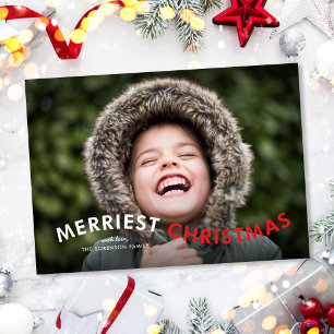 Merriest Christmas Modern Type Photo Holiday Card