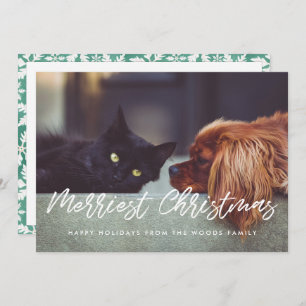 Merriest Christmas Modern Typography Family Photo Holiday Card