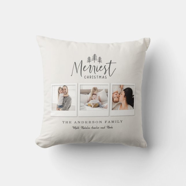 Merriest Christmas multi photo holiday teal Cushion (Front)