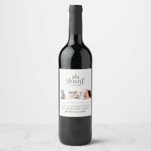 Merriest Christmas multi photo holiday Wine Label