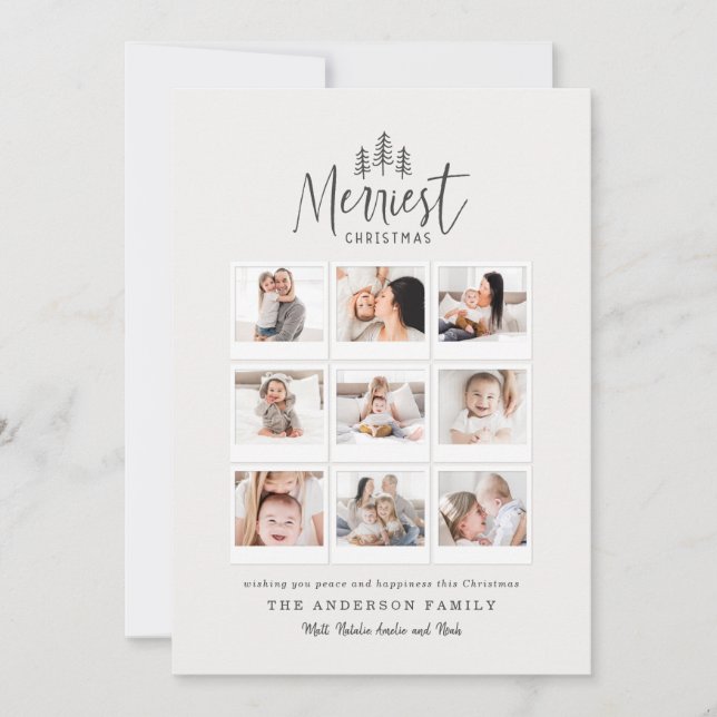 Merriest Christmas multi photo rustic farmhouse Holiday Card (Front)