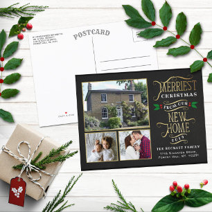 Merriest Christmas New Home 3 Photo Announcement Postcard