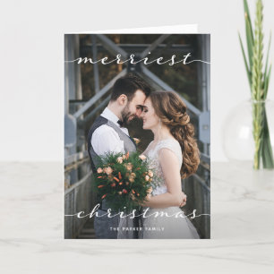 Merriest Christmas   One Photo Script Rustic Wood Holiday Card