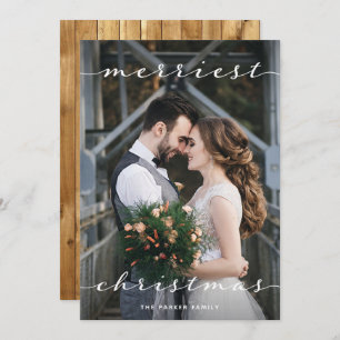 Merriest Christmas   One Photo Script Rustic Wood Holiday Card