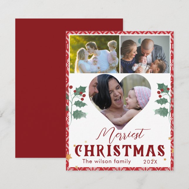 Merriest Christmas Photo Card – Red & Green Holida (Front/Back)