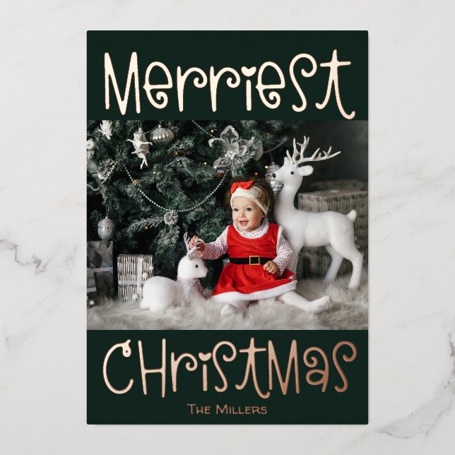Merriest Christmas Photo Foil Holiday Card (Front)