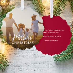 Merriest Christmas Photo Holiday Tree Decoration Card