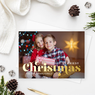 Merriest Christmas Photo with Stylish Gold Text Foil Holiday Card