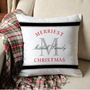 Merriest Christmas Red Family Monogram Cushion