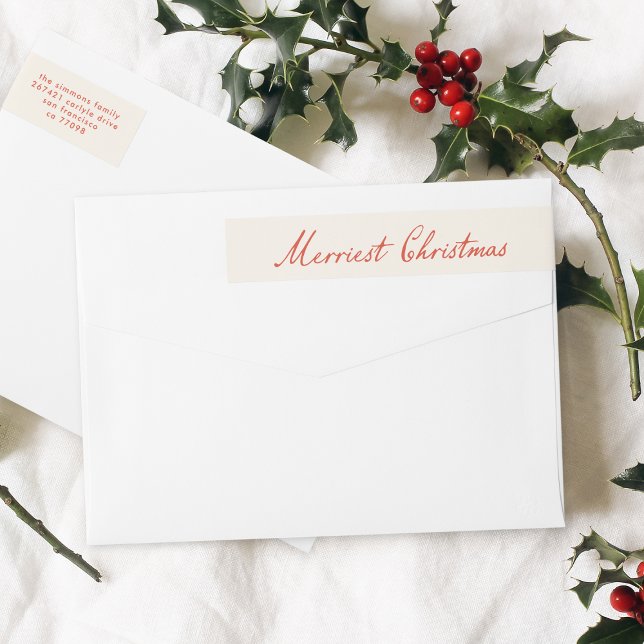 Merriest Christmas Red Holiday Return Address Wrap Around Label (Creator Uploaded)