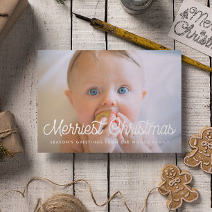 Merriest Christmas Retro script family photo Holiday Card