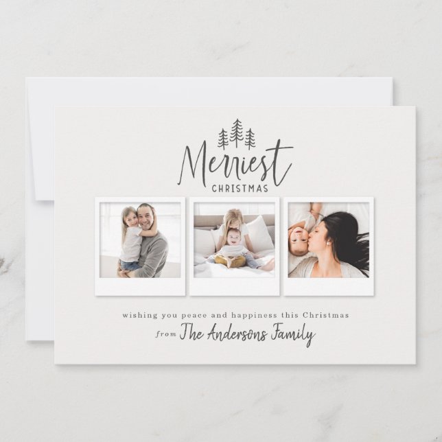 Merriest Christmas rustic multi photo Holiday Card (Front)
