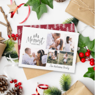 Merriest Christmas rustic multi photo Holiday Card