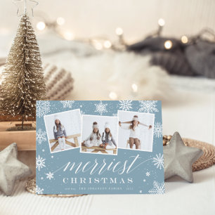 Merriest Christmas   Snowflake 3 Photo Collage Holiday Card