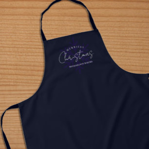 Merriest Christmas Snowflake Navy Blue Apron