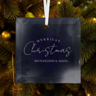 Merriest Christmas Snowflake Navy Blue Glass Tree Decoration