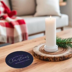 Merriest Christmas Snowflake Navy Blue Round Paper Coaster