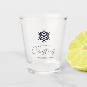 Merriest Christmas Snowflake Navy Blue Shot Glass