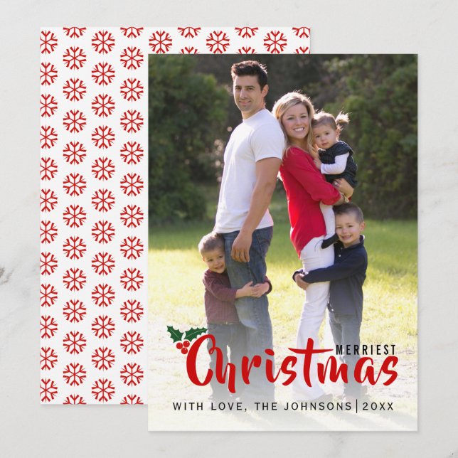 Merriest Christmas snowflakes modern photo card (Front/Back)