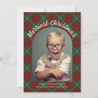 Merriest Christmas Tartan Plaid with Your Photo Holiday Card