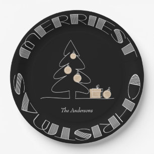 Merriest Christmas Tree Black Paper Plate