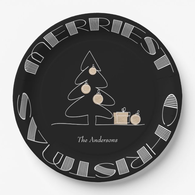 Merriest Christmas Tree Black Paper Plate (Front)