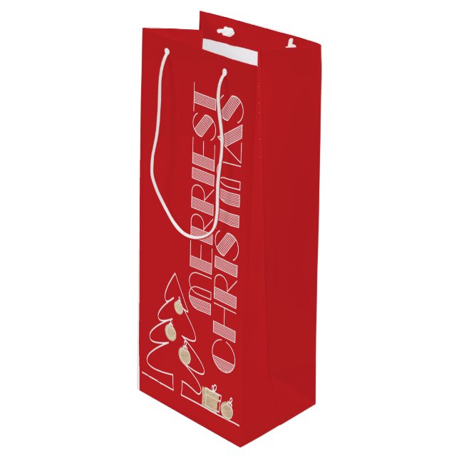 Merriest Christmas Tree Red Holiday Wine Gift Bag (Front Angled)
