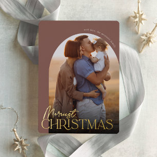 Merriest Christmas Vertical Photo Arch Foil Holiday Card