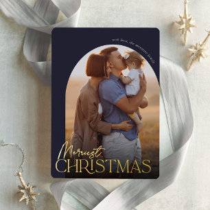 Merriest Christmas Vertical Photo Arch Foil Holiday Card