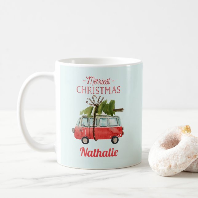 merriest christmas watercolor car coffee mug (With Donut)