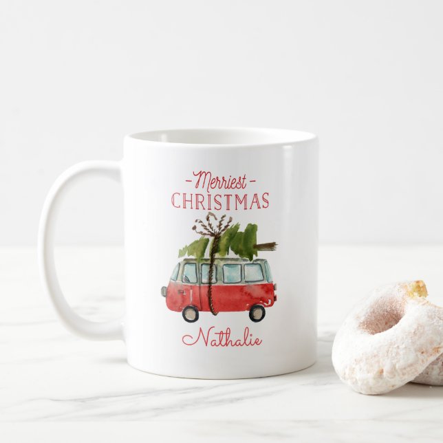 merriest christmas watercolor car coffee mug (With Donut)