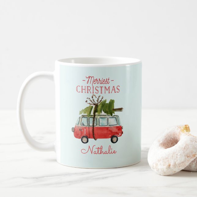 merriest christmas watercolor car coffee mug (With Donut)