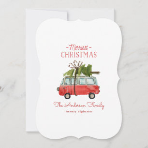 merriest christmas watercolor car holiday card