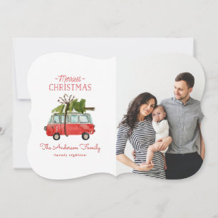 merriest christmas watercolor car holiday card