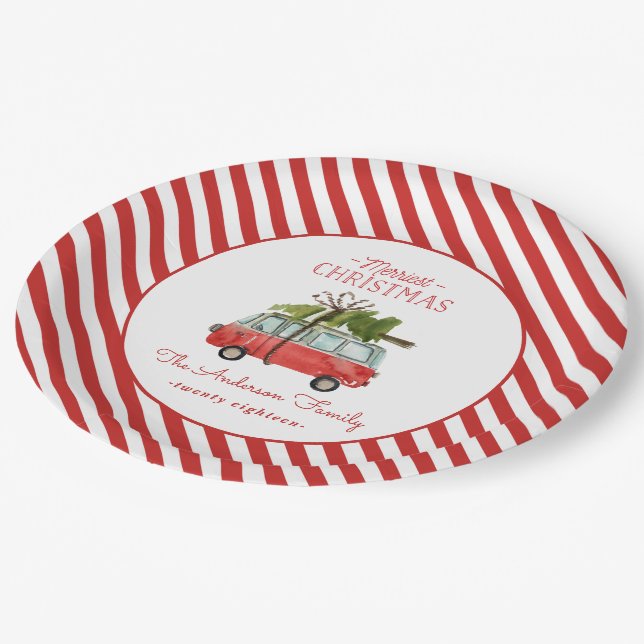 merriest christmas watercolor car paper plate (Angled)