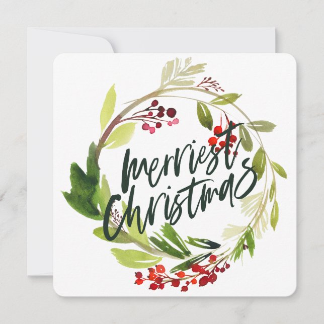 Merriest Christmas watercolor floral holiday (Front)