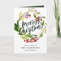 Merriest Christmas watercolor floral Holiday Card