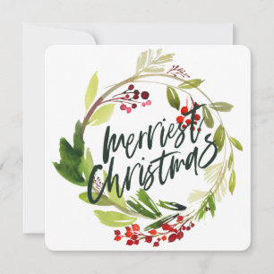 Merriest Christmas watercolor floral holiday Card