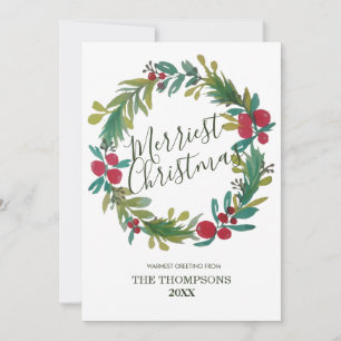 Merriest Christmas Watercolor Floral Wreath Card