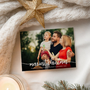 Merriest Christmas White Calligraphy Full Photo Postcard
